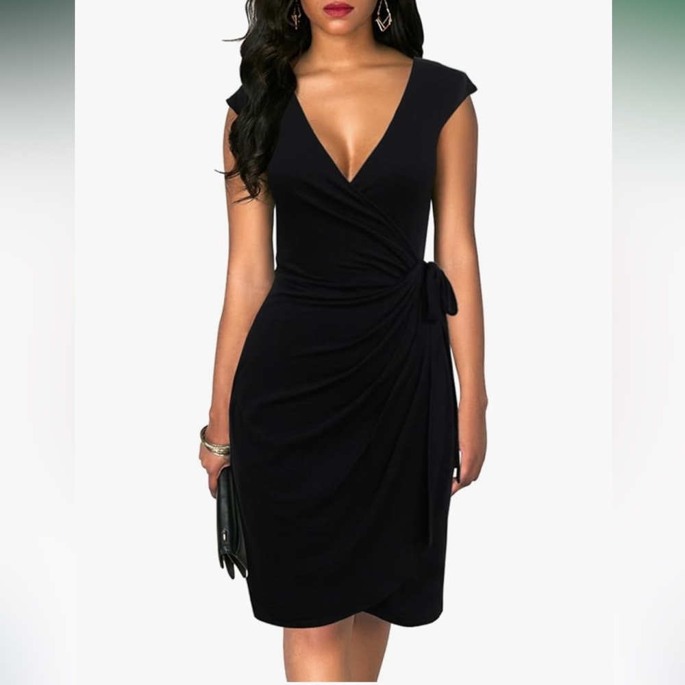 Elegant Black Wrap Midi Dress